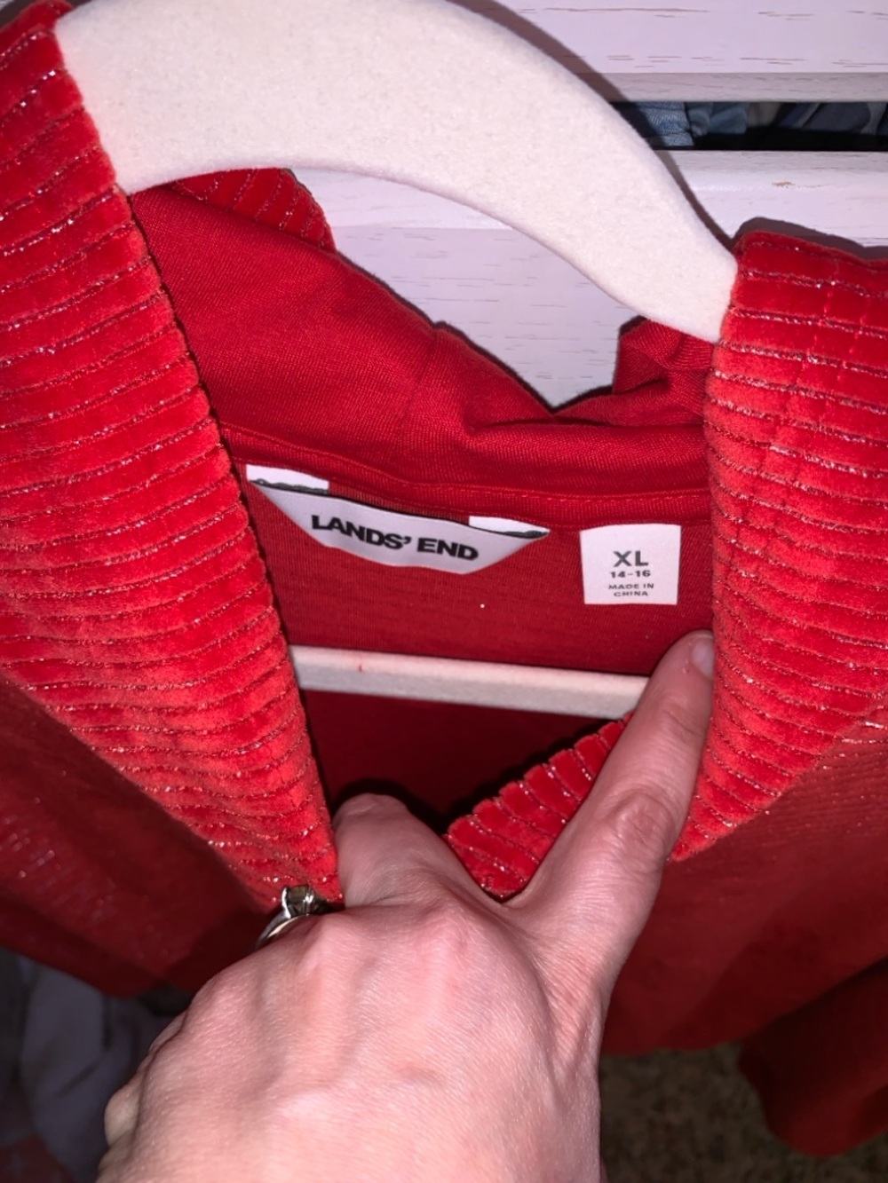 Lands' End Red Velvet Hooded Sweatshirt with Bow Detail - Picture 2 of 2